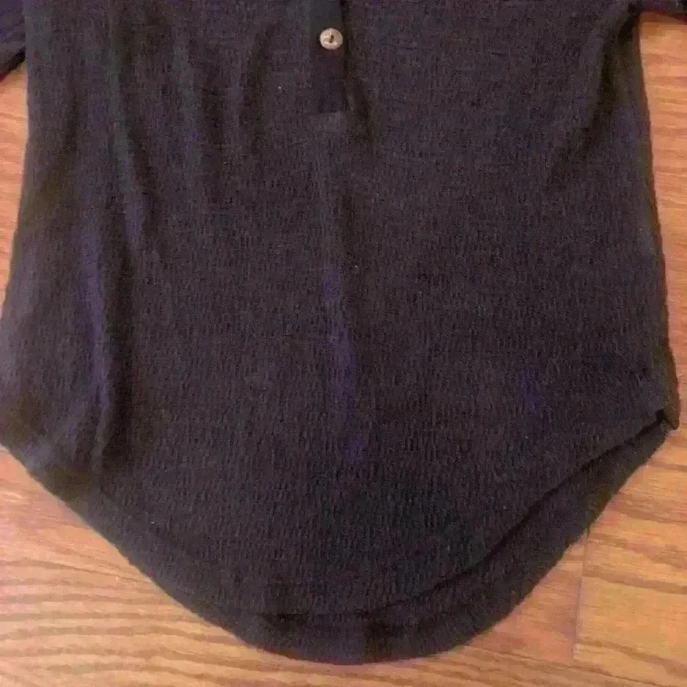 Free People Boho Black Gauze Thermal Embroidered Long Sleeve Top size XS